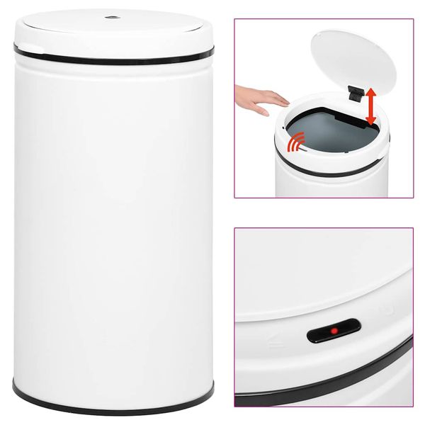 vidaXL Automatický odpadkový kôš, senzor 60 l, uhlíková oceľ, biely