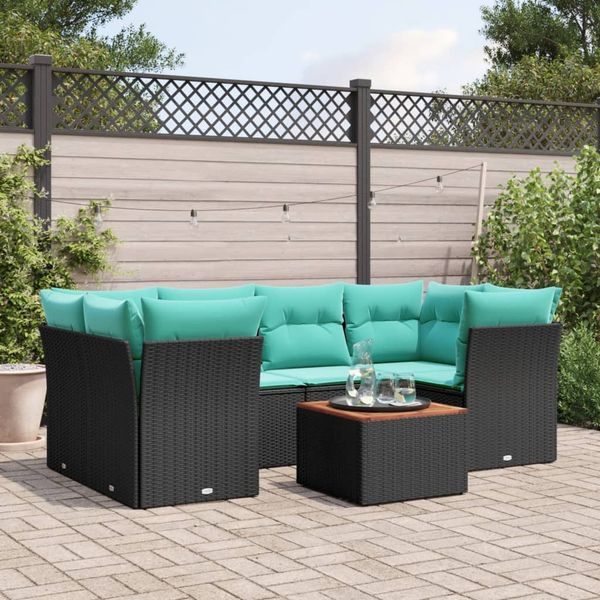 vidaXL 7-dielna záhradná súprava pohoviek s vankúšmi čierna polyratan