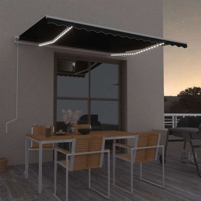vidaXL Automatická markíza, LED a senzor vetra 400x350 cm, antracitová