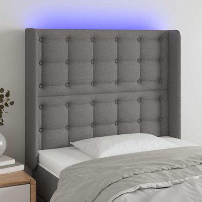vidaXL Čelo postele s LED tmavosivé 103x16x118/128 cm látka