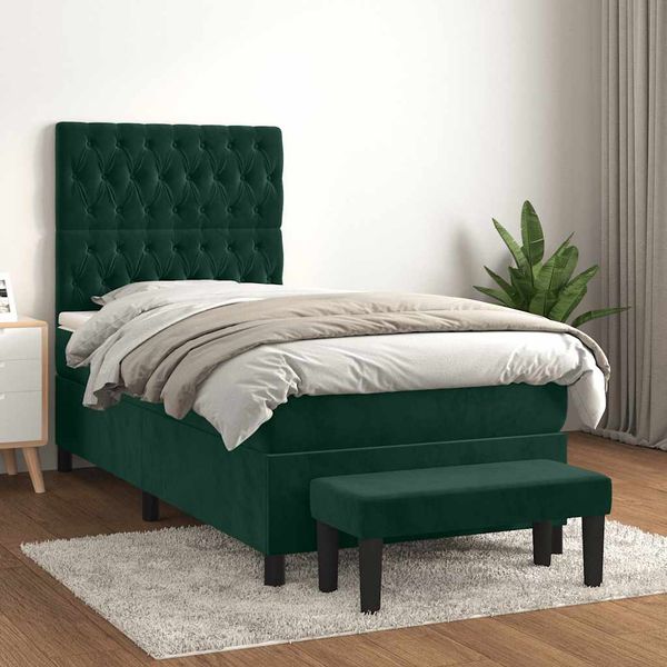 vidaXL Posteľný rám boxsping s matracom tmavozelený 90x190 cm zamat