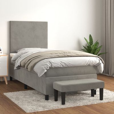 vidaXL Posteľný rám boxsping s matracom bledosivý 100x200 cm zamat