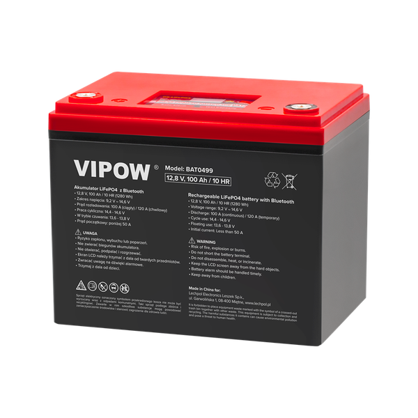 Baterie LiFePO4 12,8 V 100 Ah VIPOW BAT0499 Bluetooth