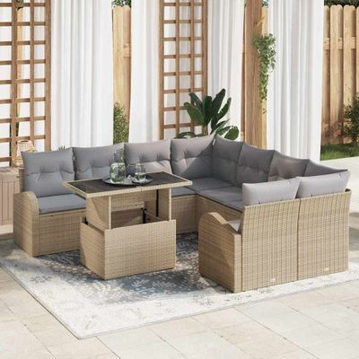 vidaXL Súprava záhradných pohoviek s vankúšom 9 pcs Béžová Poly Ratan
