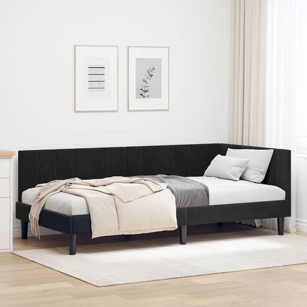 vidaXL Rohový rám postele s čelnou doskou Čierna 90 cm x 200 cm Zamat