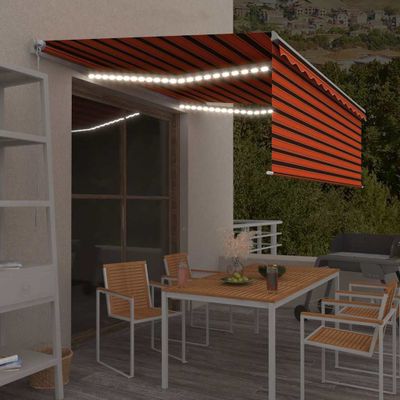 vidaXL Ručne zaťahovacia markíza s tienidlom a LED 4x3m oranžovo-hnedá