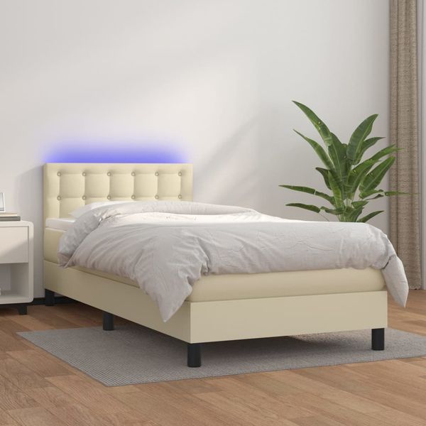 vidaXL Boxspring posteľ s matracom a LED krémová 100x200 cm umelá koža