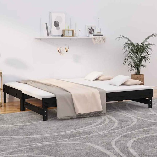 vidaXL Rozkladacia denná posteľ čierna 2x(80x200) cm borovicový masív