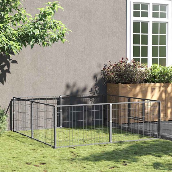 vidaXL Koterec pre psy strieborný 4 m² oceľ