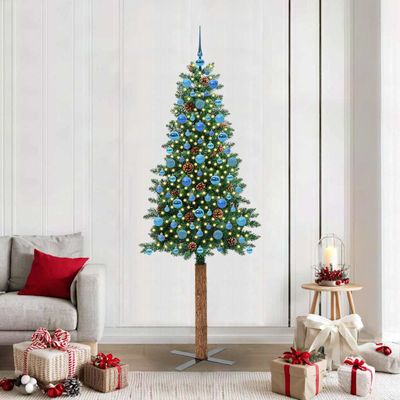 vidaXL Úzky vianočný stromček s 300 LED-i so stojanom Zelená 210 cm