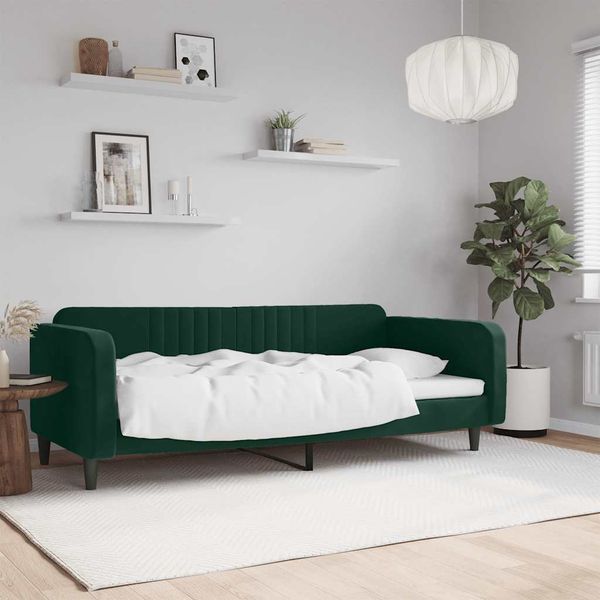 vidaXL Denná posteľ tmavozelená 90x200 cm zamat