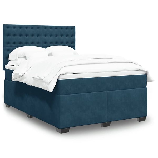 vidaXL Posteľný rám boxsping s matracom modrá 140x190 cm zamat