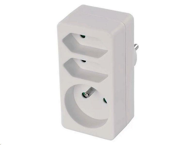 Zásuvka rozbočovací EMOS P0025, 2× plochá + 1× kulatá, biela