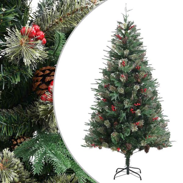 vidaXL Vianočný stromček s borovicovými šiškami zelený 195 cm PVC a PE