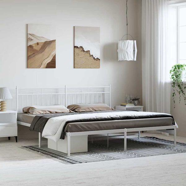 vidaXL Kovový rám postele s čelom biely 183x213 cm
