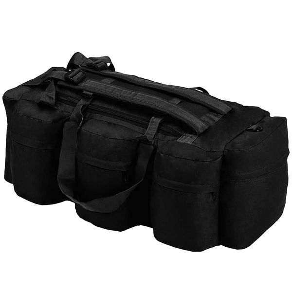 vidaXL Športová taška 3 v 1, army štýl 45 l, čierna