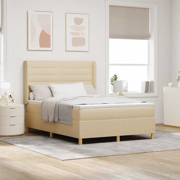 vidaXL Posteľ s pružinovým rámom s matracmi Krémová 140 x 190 cm látka