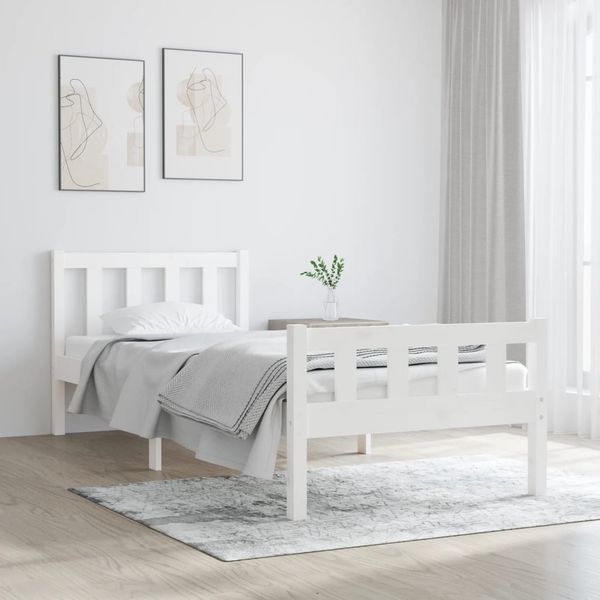 vidaXL Posteľný rám, biely drevený masív 75x190cm malé jednolôžko
