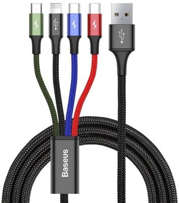 Baseus CA1T4-B01 Fast 4in1 Kábel Lightning, 2x USB-C, MicroUSB 3.5A 1.2m Black