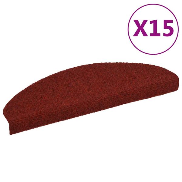 vidaXL Samolepiace nášľapy na schody, 15 ks, kobercové, 65x21x4cm, červené