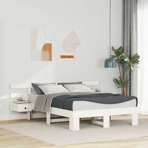 vidaXL Rám postele Biela 140 x 190 cm Masívne borovicové drevo