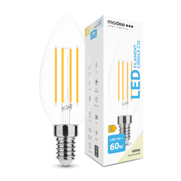 Modee Smart Lighting LED Filament Candle žiarovka E14 7W neutrálna biela (ML-CF4000K7WE14)