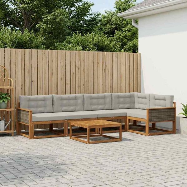 vidaXL Záhradná súprava gaučov s vankúšom 6 pcs Prírodná a svetlosivá