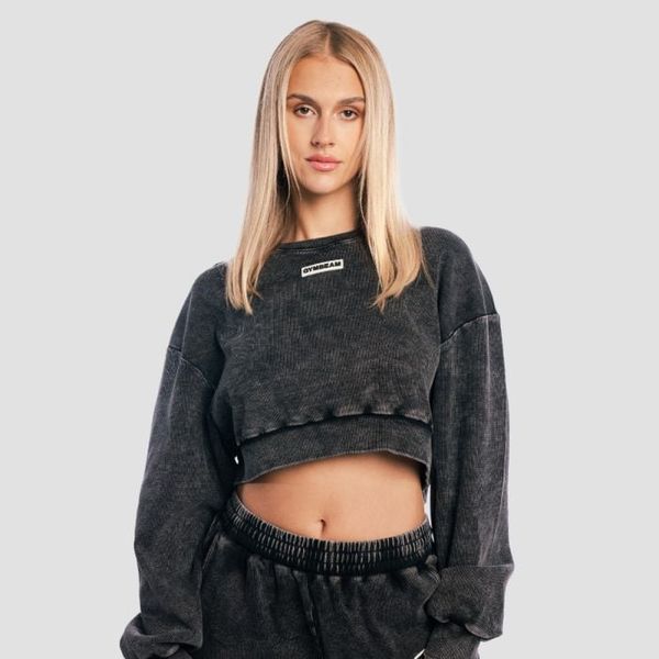 Dámska mikina Cropped Aura Washed Black - GymBeam, veľkosť XL