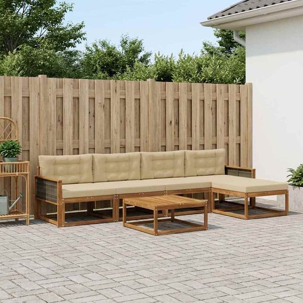 vidaXL Záhradná súprava gaučov s vankúšom 6 pcs Prírodná a béžová