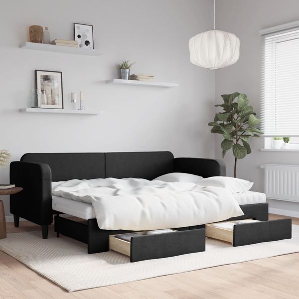 vidaXL Rozkladacia denná posteľ so zásuvkami čierna 80x200 cm látka