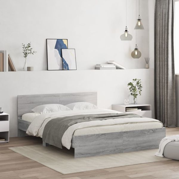 vidaXL Posteľný rám s čelom a LED sivý sonoma 160x200 cm
