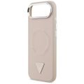 Guess Case Magsafe PU Leather Case s trojuholníkovým logom a strieborným kovovým rámom fotoaparátu pre iPhone 17 Air ružová