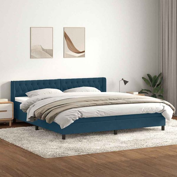 vidaXL Box Spring Posteľ s matracom Tmavomodrá 200x220 cm Zamat