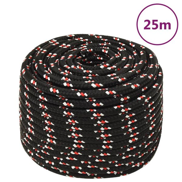 vidaXL Lodné lano čierne 12 mm 25 m polypropylén