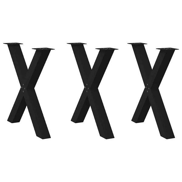 vidaXL Nohy k jedálenskému stolu v tvare X, 3 ks, čierne, 70 x (72-73) cm, oceľové
