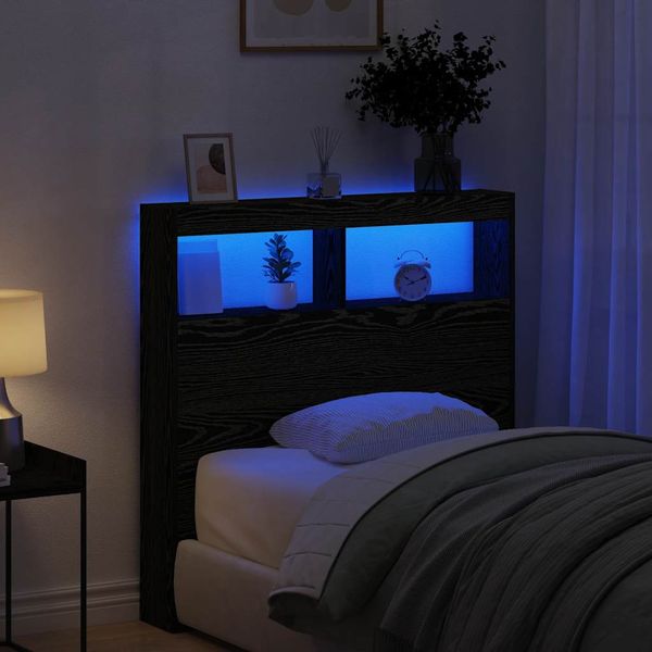 vidaXL Skrinka na čelo postele s LED čierna dub 100x17x102 cm