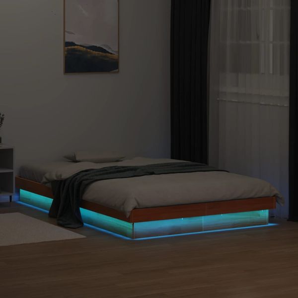 vidaXL LED posteľný rám voskovo hnedý 140x190 cm masívna borovica