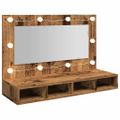 vidaXL Zrkadlová skrinka s LED Old Wood 90x31,5x62 cm