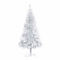 vidaXL Osvetlený umelý vianočný stromček s guľami strieborný 150cm PET