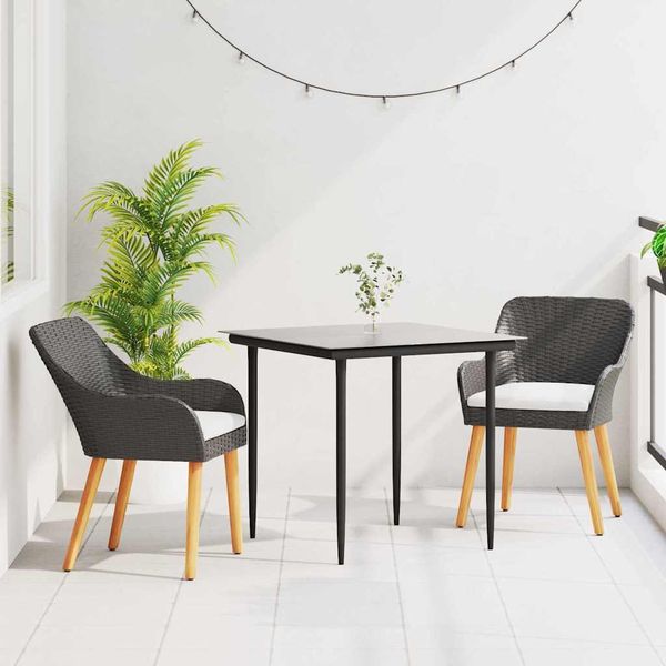 vidaXL Záhradný jedálenský set s vankúšom 3 pcs Čierna polyratan