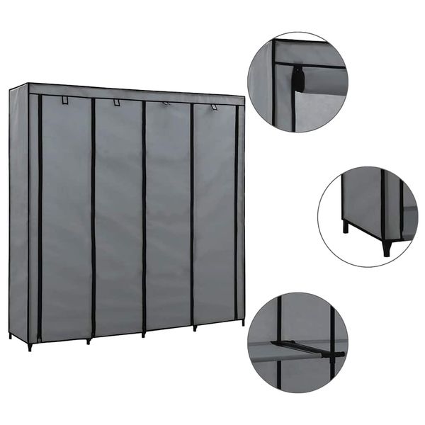 vidaXL Šatník so 4 priehradkami sivý 175x45x170 cm