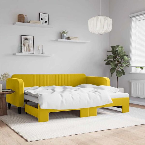 vidaXL Denná posteľ s rozkladacou posteľou žltá 90x200 cm zamat