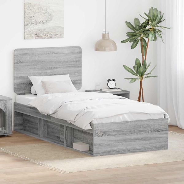 vidaXL Rám postele Sivý Sonoma 100 x 200 cm Masívne borovicové drevo