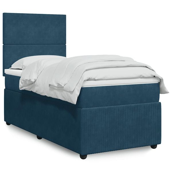 vidaXL Posteľný rám boxsping s matracom tmavomodrý 90x190 cm zamat