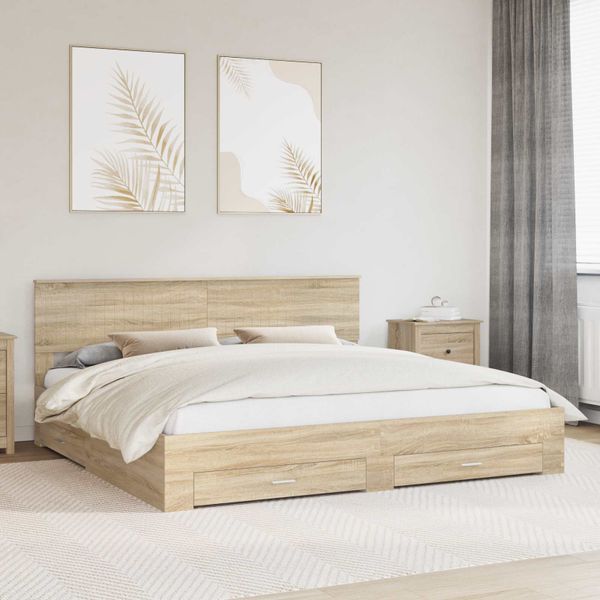 vidaXL Rám postele Dub sonoma 200 x 200 cm Kompozitné drevo
