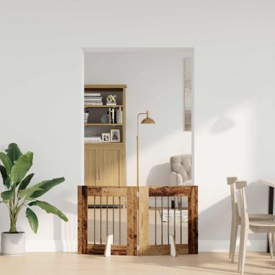 vidaXL Skladacia psia brána so stojanmi 2 ks Staré drevo 120,5 cm