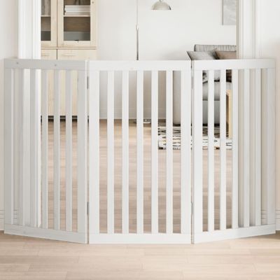 vidaXL Brána pre psa skladacia 3 panely biela 150 cm topoľové drevo