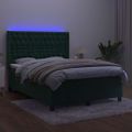 vidaXL Posteľný rám boxsping matrac a LED tmavozelený 140x190 cm zamat
