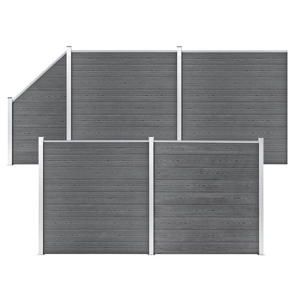 vidaXL WPC plot, 4 štvorcové + 1 zošikmený diel 792x186 cm, sivý