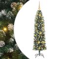 vidaXL Umelý chudý vianočný strom Zelená a biela 150 cm
